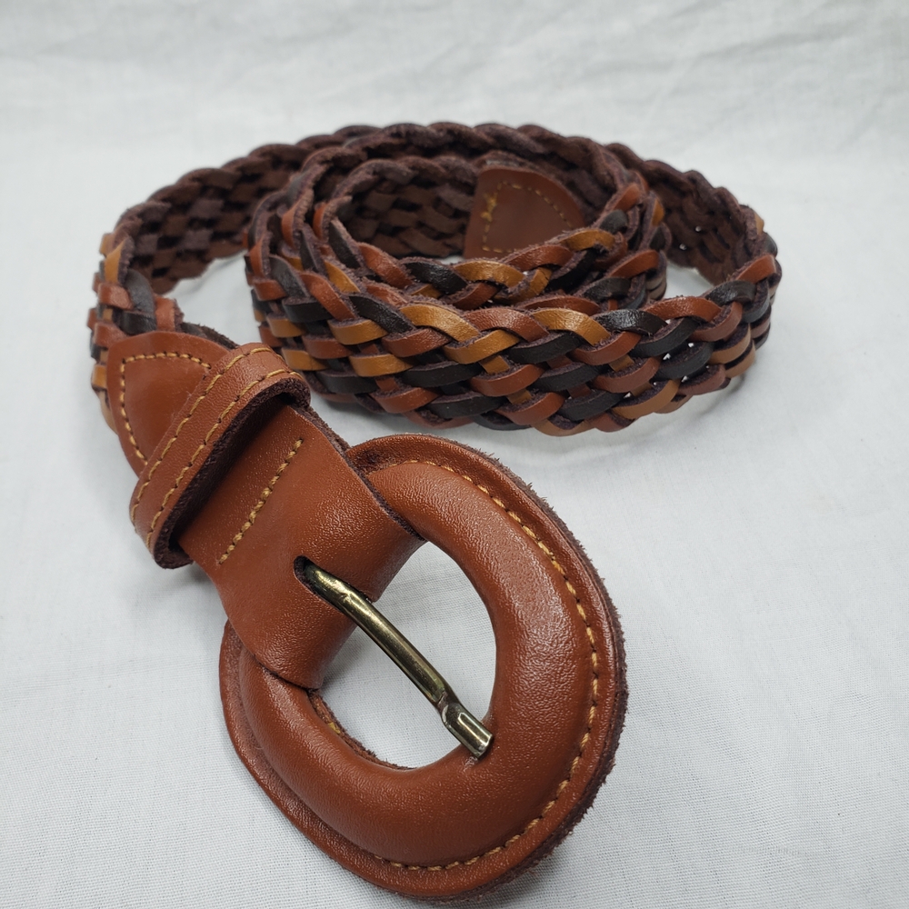 Vintage Braided Multi-Colored Brown Leather Belt S/M